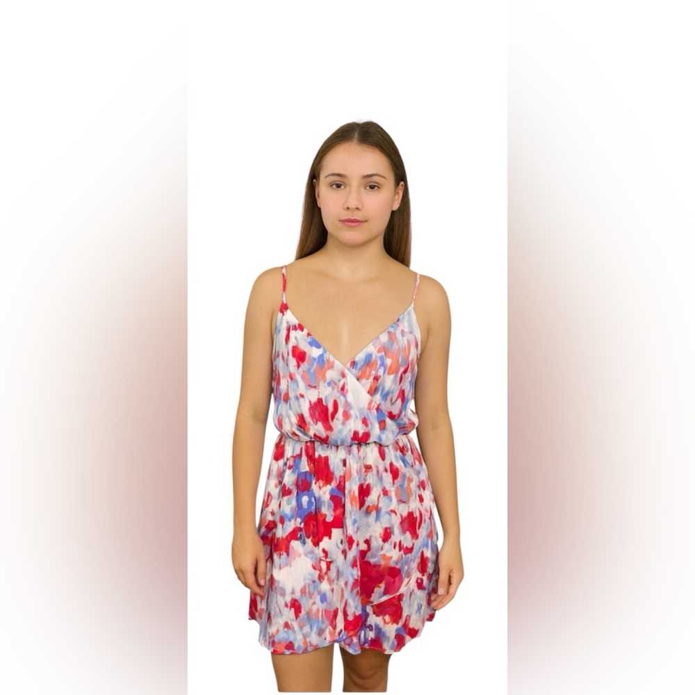 Lush Watercolor Skater Faux Wrap Dress Sz M
